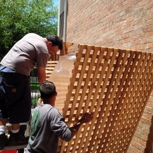 Attaching the cedar lattice panel