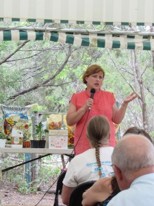 Dee Nash speaking on Kitchen gardening in the Revival Tent at The Natural Gardener in Austin