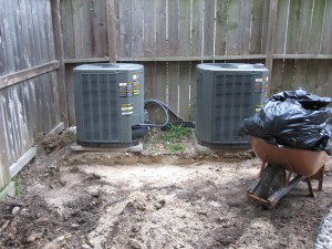 Scraping the weeds and grass. 