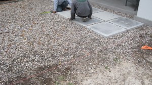 Laying patio in rainbow gravel