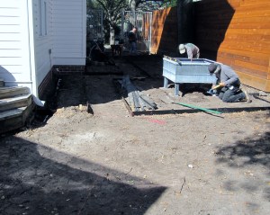 Installing the cistern fountain.