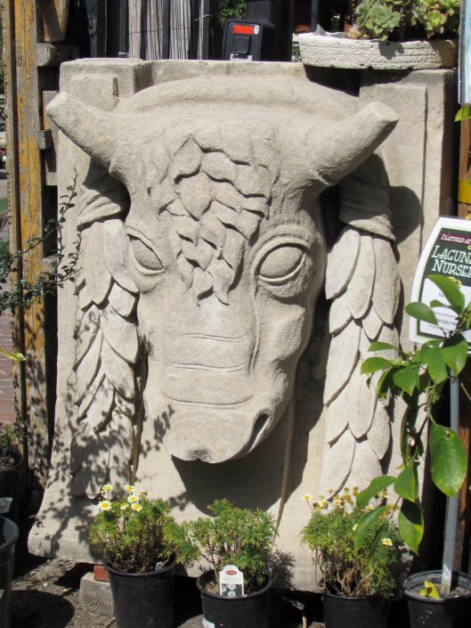 The 1920s carved stone bull head pictured at top, about 3  by 4 feet in size, came from the Chicago Mercantile Building. 