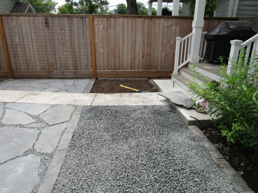 Patio and gravel. 