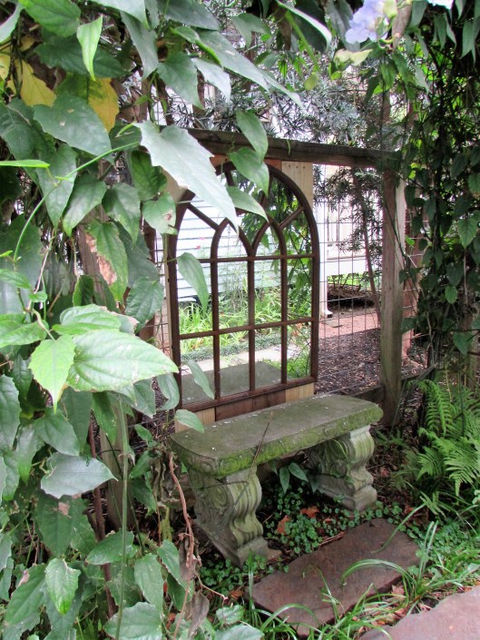Mirror under arbor.